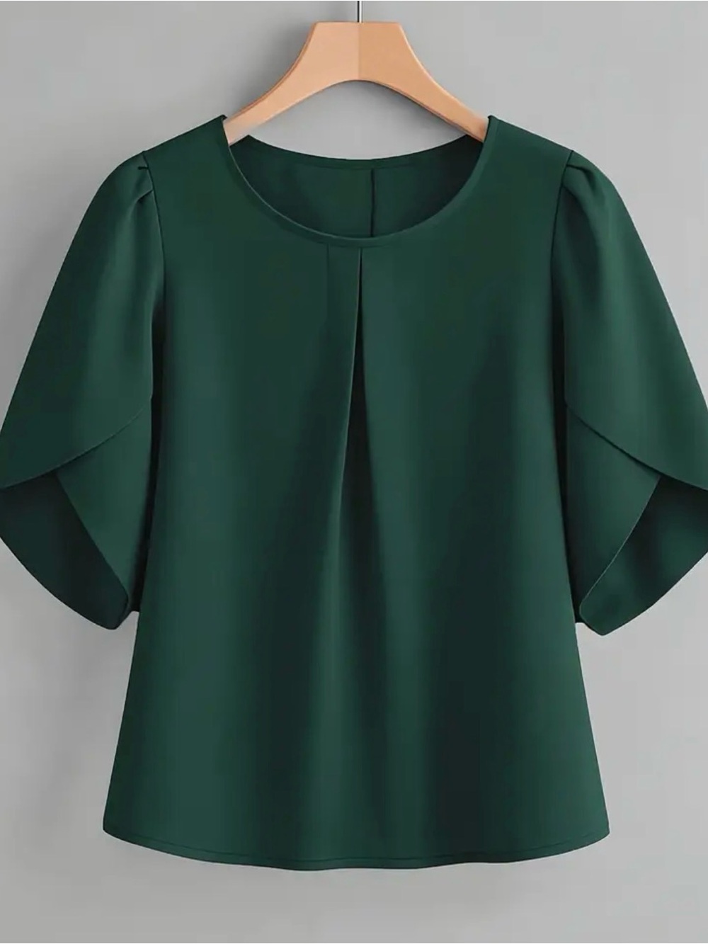 Elegant Deep Green Pleated Flutter Sleeve Blouse